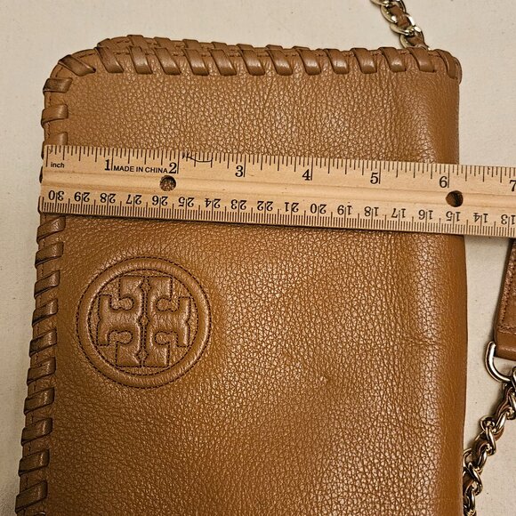 Tory Burch Tan Crossbody Marion Whipstitch Flap Bag 8" x 6" - Picture 8 of 9